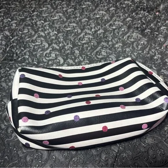 Striped Cosmetic Pouch with Pink and Purple Glitter Dots EPC
