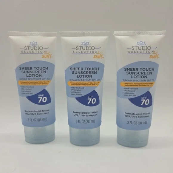 Lot 3 STUDIO SELECTION Sheer Touch Sunscreen Lotion w Broad Spectrum SPF 70 3 oz