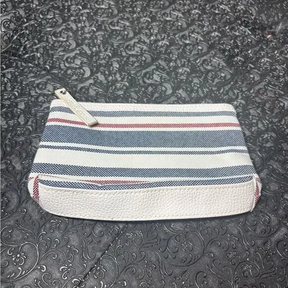 Estée Lauder Striped Navy and White Canvas Zip Pouch EPC