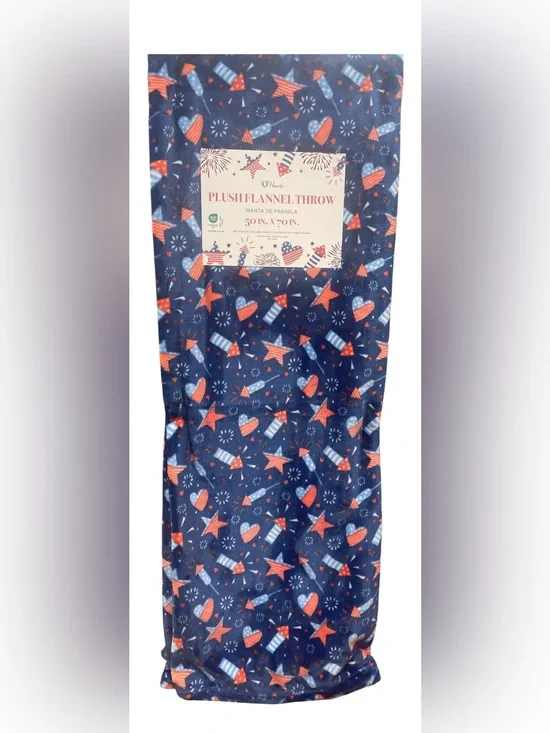 Red White BOOM Decorative Throw Fireworks Fourth of July America USA 50x70 NWT