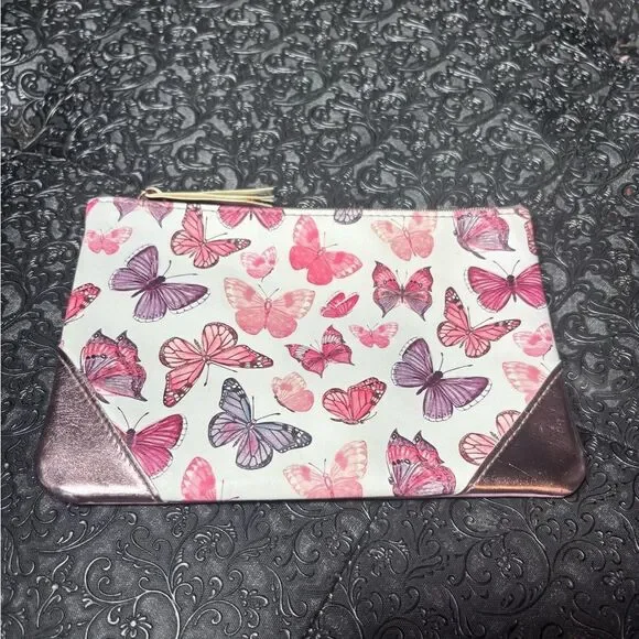 Ipsy Butterfly Print Pink & Purple Wristlet Pouch NWOT