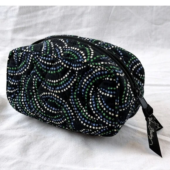 Vera Bradley Quilted Cotton Cosmetic Pouch Black Dot Swirl Travel Bag Dop Kit