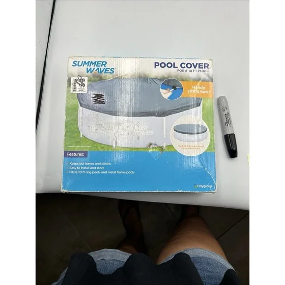 Summer Waves 8-10 FT Pool Cover (Fits‎ Both Ring And Metal Frame) New Open Box