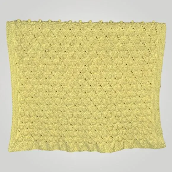 Vintage Handmade Yellow Baby Blanket 32”x38” Popcorn Knit Receiving Hand Knit