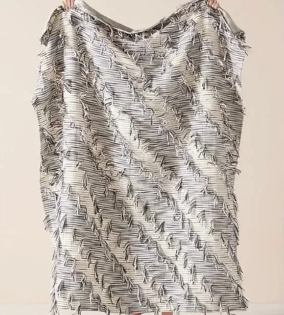 ANTHROPOLOGIE | Jorja Throw Blanket Black and White Cotton Fringe Blanket