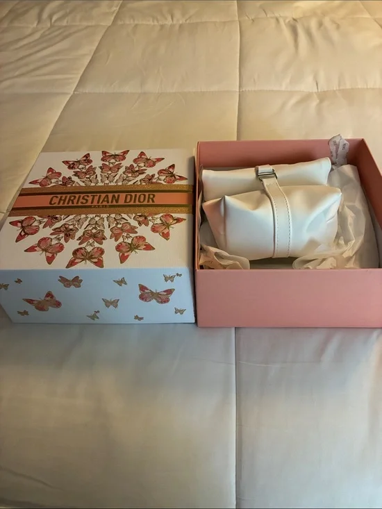 Christian Dior White Polymer Pouch in Branded Butterfly Box New