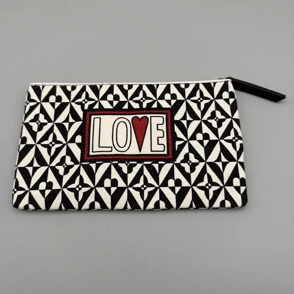 Brighton LOVE Zip Pouch Black White Cosmetic Bag Heart Print NWOT