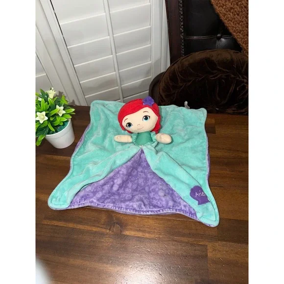 Disney Baby Ariel Little Mermaid Plush Security Blanket Lovie Teal Purple Shell