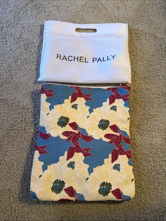 Rachel Pally Blue Floral Zip Pouch with Yellow & Burgundy Accents