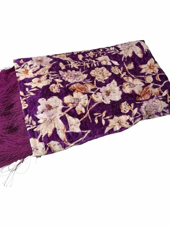 Anthropologie Valentina Velvet Purple Floral Fringe Throw Blanket 50