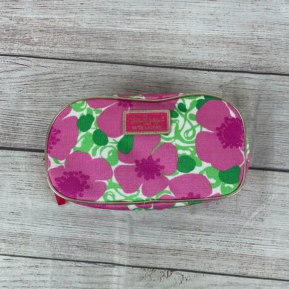 Lilly Pulitzer for Estee Lauder Pink Floral Cosmetic Travel Makeup Bag Zip