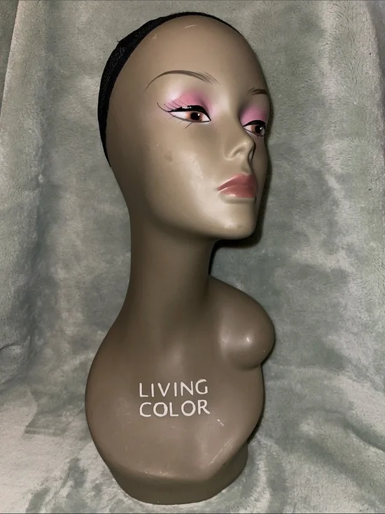 Women's Mannequin Head Display in Beige with Pink Makeup