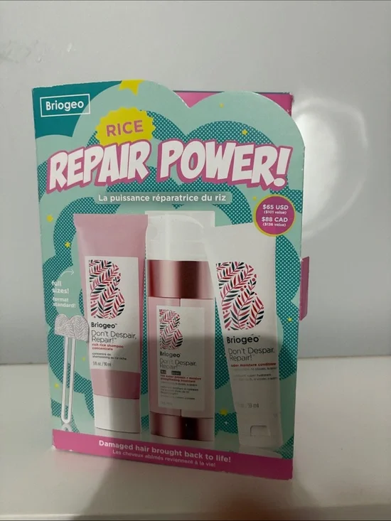 Briogeo Rice Repair Power! Trio in Mint & Pink Packaging