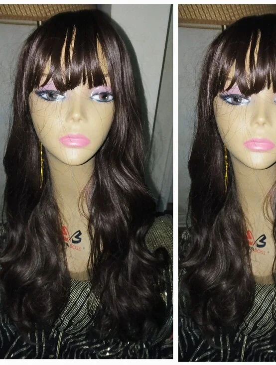 Long silky short bang human quality romance curl body wave straight hair wig