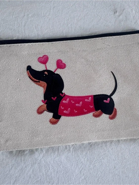 Cute Dachshund Pet Mat with Pink Heart Sweater