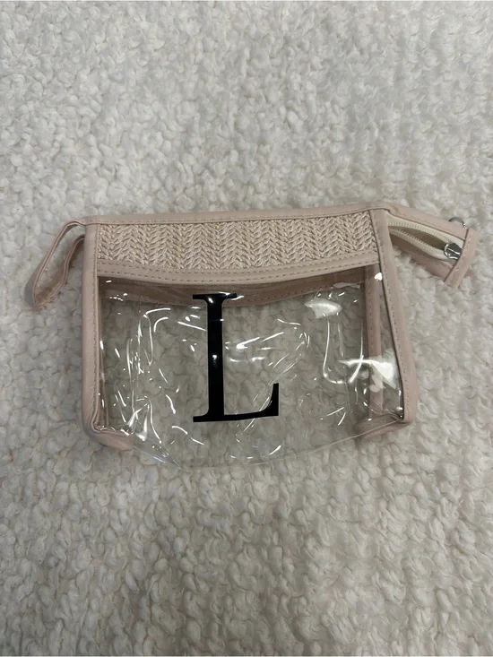 Clear Pink Travel Pouch with Monogram L
