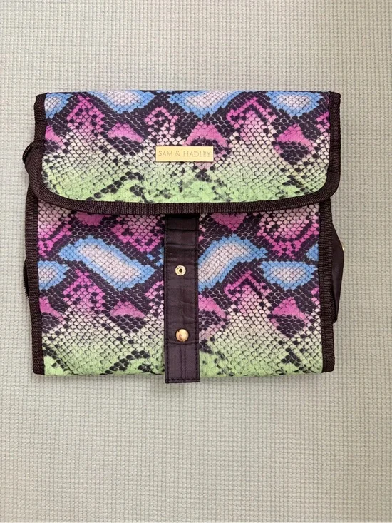 Multicolor Snake-Print Foldover Toiletry Bag