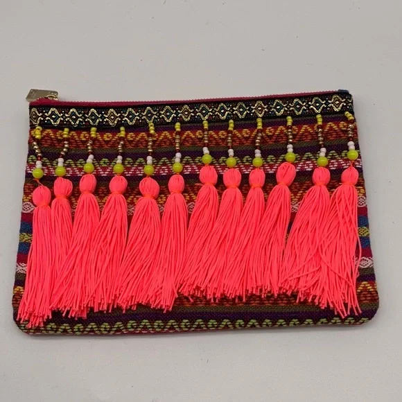 Fun Cosmetic Bag with Beads and Fringe Galore !