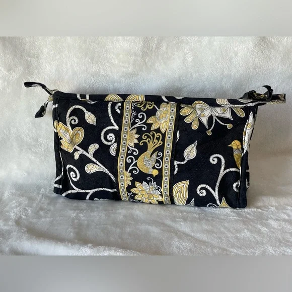 Vera Bradley Tie Cosmetic Bag retired Yellow Bird pattern black yellow