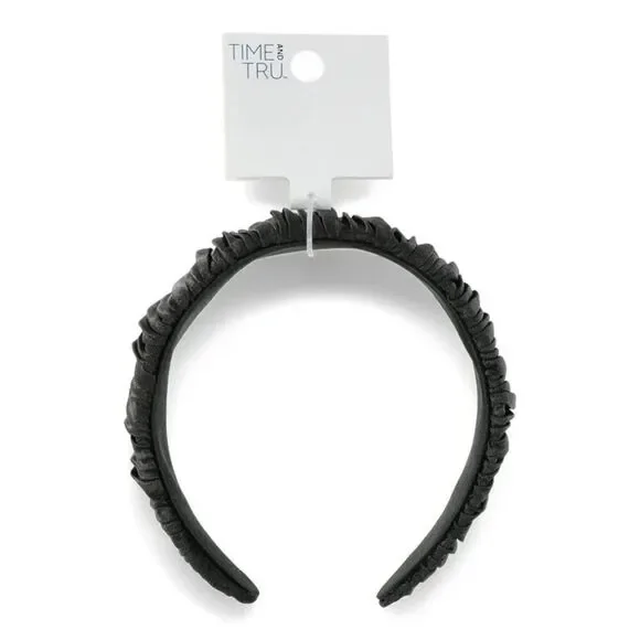 Time and Tru Women’s Black Satin Pleated Flat Wide Hair Headband OSFM