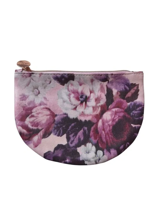 🤑 5/$25 ipsy Floral Pink, Purple, and White Half-Moon Cosmetic Pouch