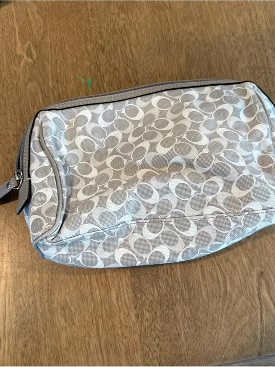 Signature coach Pattern Cosmetic Pouch in Light Gray and Cream