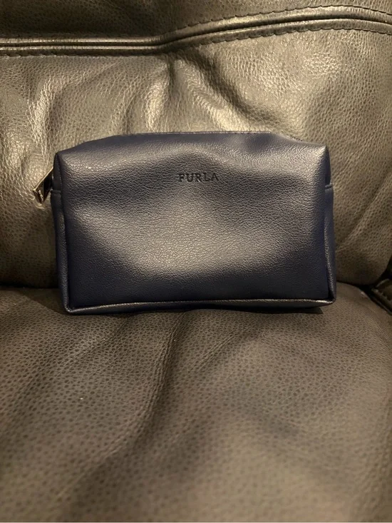 Furla Navy Leather Cosmetic Pouch