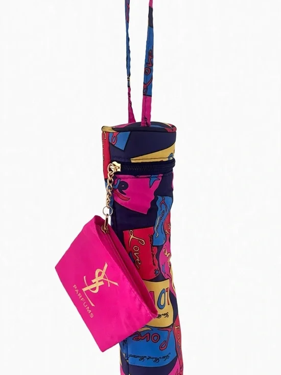 Yves Saint Laurent Pink and Blue Patterned Crossbody Pouch with Gold Logo