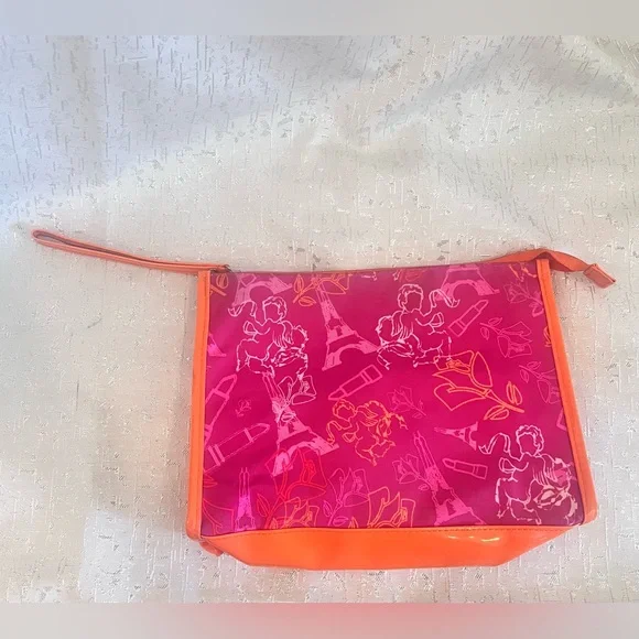 Lancome Pink and Orange Cosmetic Bag with Glossy Finish