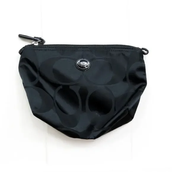 Coach Black Cosmetic Case Makeup Bag Signature CC Logo Pattern Nylon Pouch