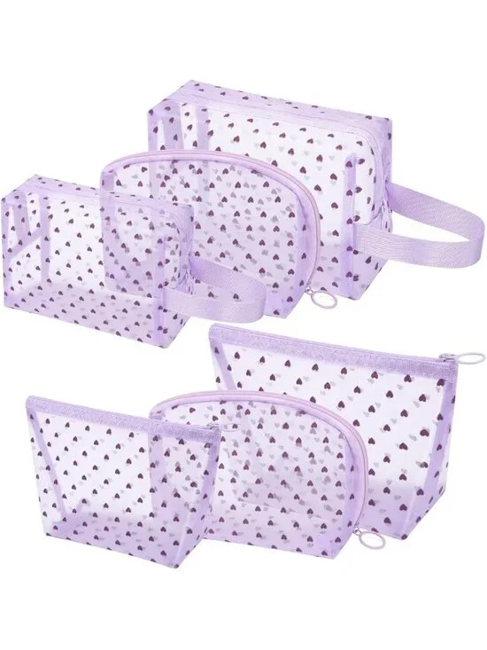 6-Piece Zipper Mesh Makeup Bag Set - Portable Clear Cosmetic & Toiletry