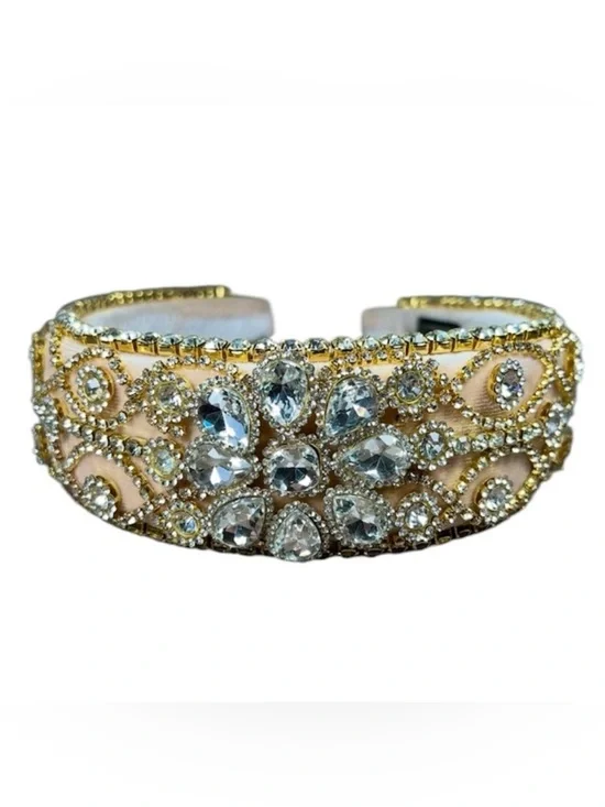 Champagne Gold Crystal Rhinestone Embellished Vintage Inspired Velvet Headband