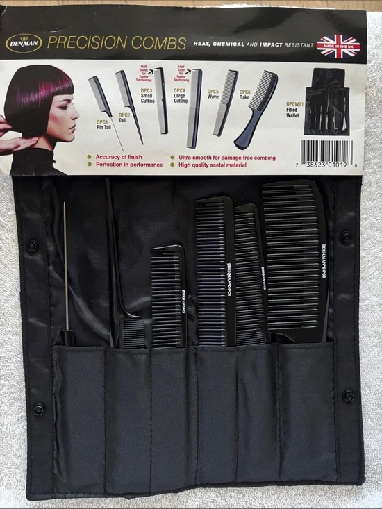 Denman Professional Precision Comb Set – Black Salon Combs in Pouch NWT