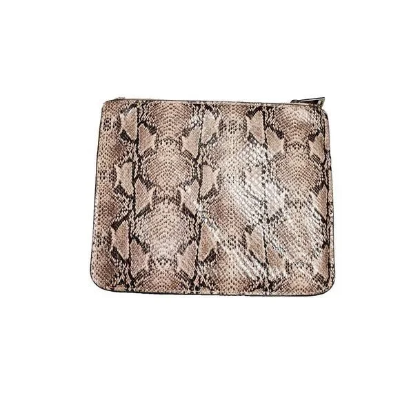 Makeup Pencil Bag Pink Brown Snake Print Leather‎ Zip Pouch Single Compartment