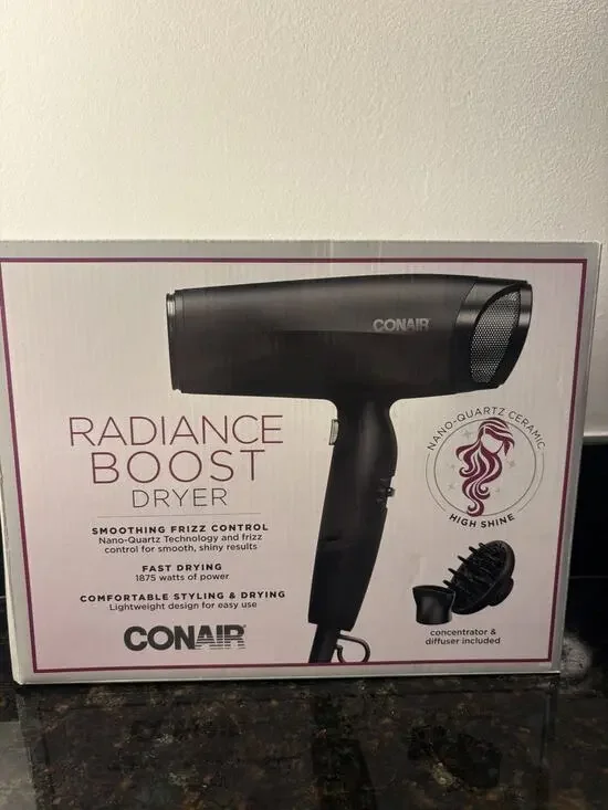 Conair Radiance Boost Dryer 1875W Nano-Quartz Ceramic Hair Blower Black