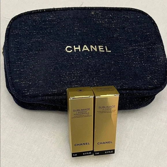 Chanel Navy Cosmetic Bag with Sublimage Skincare