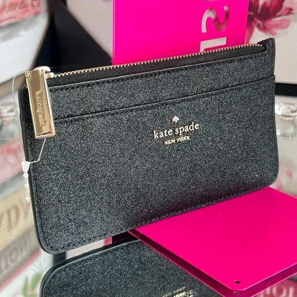 Kate Spade NWOT Black Sparkle  glitter Clutch
