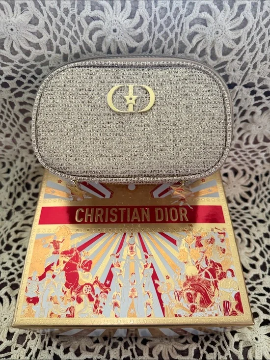 Dior Gold Glitter Cosmetic Pouch with Gold CD Emblem