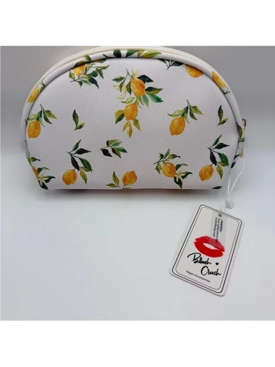 Blush Crush Lemon Print Cosmetic Makeup Bag Vegan Accessories NWT