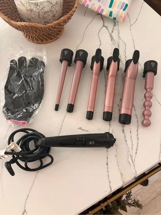 Interchangeable 6-in-1 Rose Gold Curling Wand Set for Women