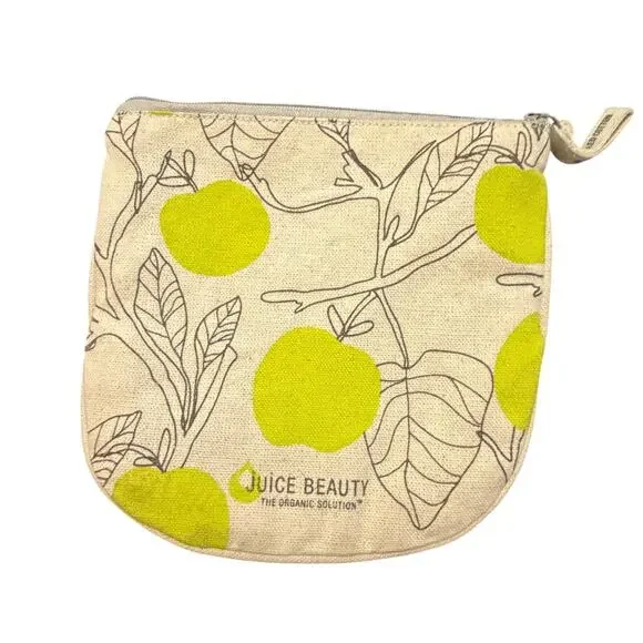 NWT Juice Beauty zip up small makeup bag natural canvas lightweight cute