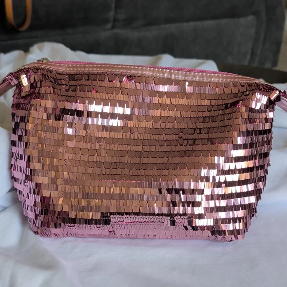 Pink Sequin Cosmetic Bag with Zip Closure