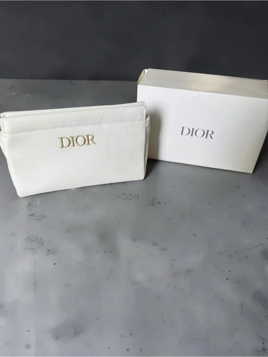 Dior White Cosmetic Pouch with Gold Logo GWP NIB