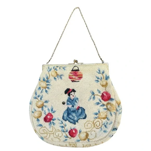 Vintage Anton Moritz NY Women's Purse Handbag Embroidered Needlepoint Tapestry