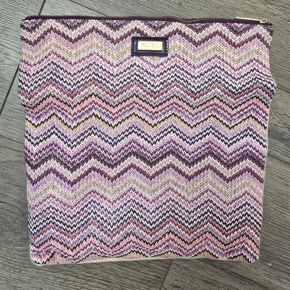 Tarte Pink Purple Woven Chevron Canvas Zipper Travel Makeup Assessory Bag