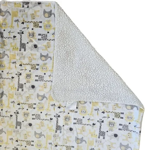 SL Home Fashions Jungle‎ Safari Blanket Yellow Gray Giraffe Print Sherpa Backing