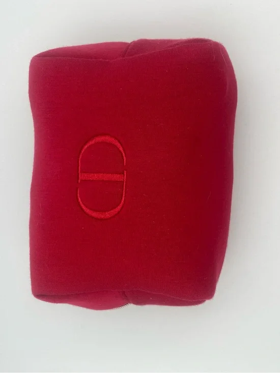Christian Dior Red Velvet Zip Pouch with Silver Hardware