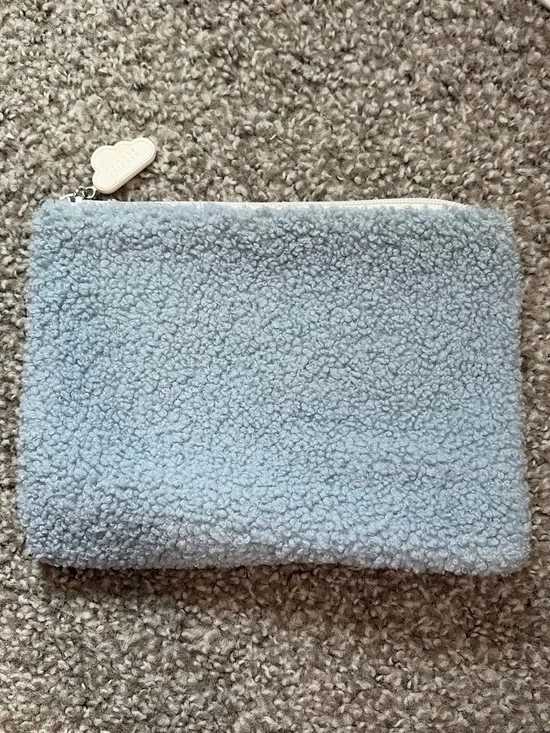 Summer Fridays Light Blue Fuzzy Zip Pouch
