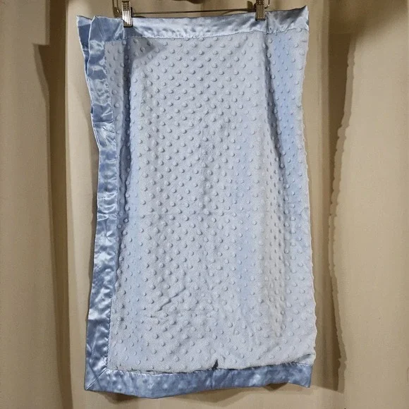 Just One Year Carters Baby Blanket Blue Minky Dot Satin Trim 30x40 606047
