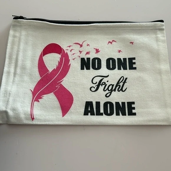 Breast Cancer Awareness Canvas Makeup Bag NO ONE FIGHT ALONE / NEW